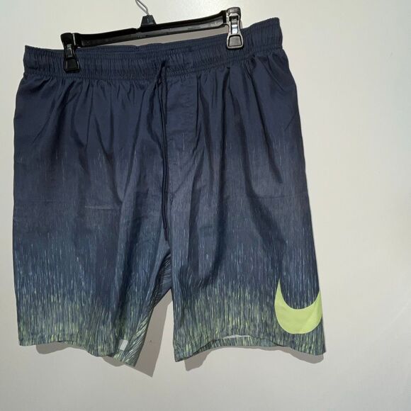 Nike Men's Black Green Gradient Mesh Drawstring Swoosh Athletic Swim Trunks XL - Picture 3 of 9